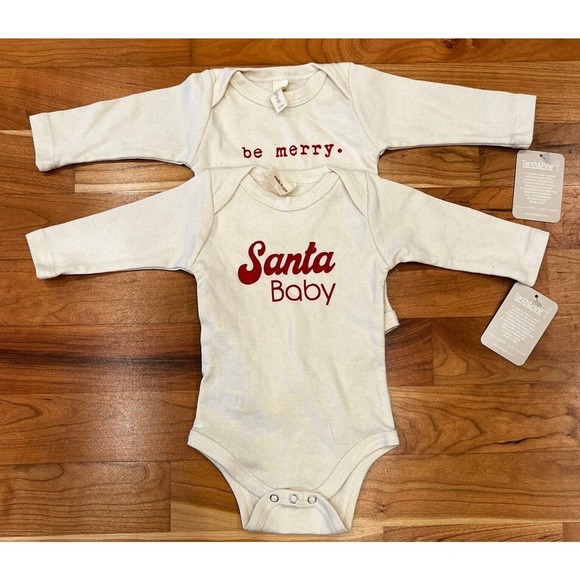 Tenth & Pine Lot of 2 Long Sleeve Christmas One Piece Size 6-12 Month Baby Beige - Picture 1 of 6